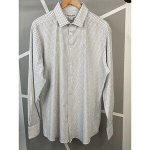 Mizzen + Main Leeward White Navy Mini Grid Check Shirt Men’s XL Stretch Spread